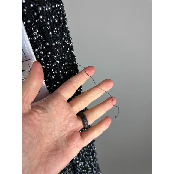 Mac Duggal Black Silver V-Neck Long Sleeve Embellished Dress size 4 NWT 4900D - Picture 8 of 13